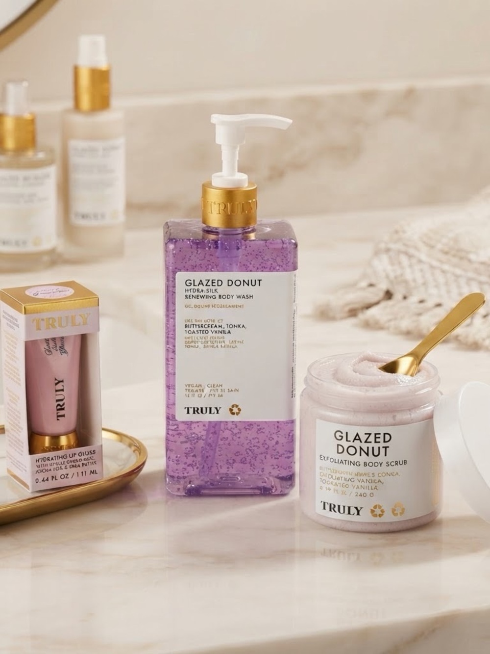TRULY Glazed Donut Scented Body Wash & Scrub Set - Purple